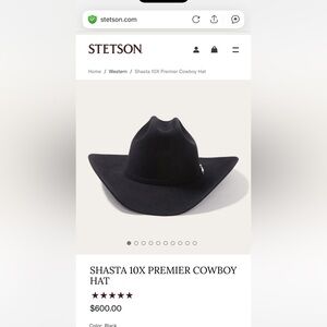 Classic Black Stetson Rancher 10x Beaver. RARE EUC 7.5, includes hard hat box.